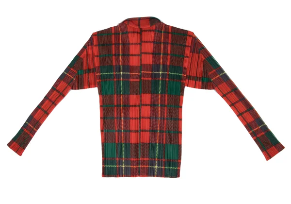 プリーツプリーズPLEATS PLEASE タータンチェックプリントプリーツシャツ 赤緑3 K-165912_011