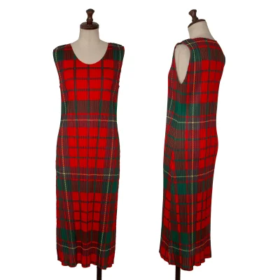 PLEATS PLEASE Checker Print Pleated Dress