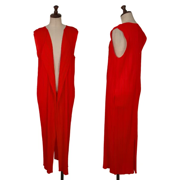 PLEATS PLEASE Back Slit Long Vest Red 3 K-165919_001