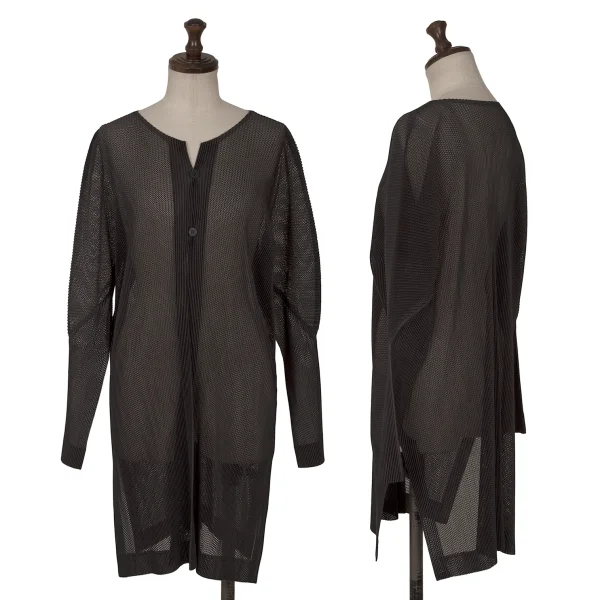 PLEATS PLEASE Side Slit Mesh Cardigan Black M-L K-165920_001