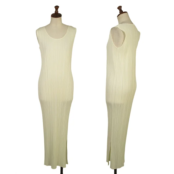 PLEATS PLEASE Pleated Sleeveless Dress  Ivory 2 K-165921_001