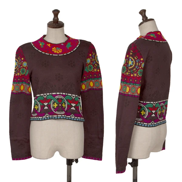 KENZO Cotton Blend Graphic Knit Short Sweater Multi-Color M K-165941_001