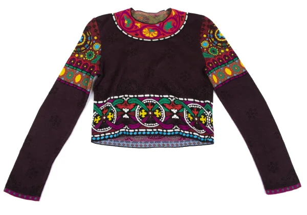 KENZO Cotton Blend Graphic Knit Short Sweater K-165941_002