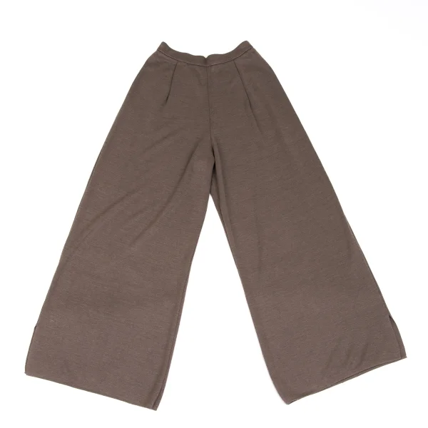 HIROKO KOSHINO Linen Blend Side Slit Wide Knit Pants Mocha S-M K-165942_001