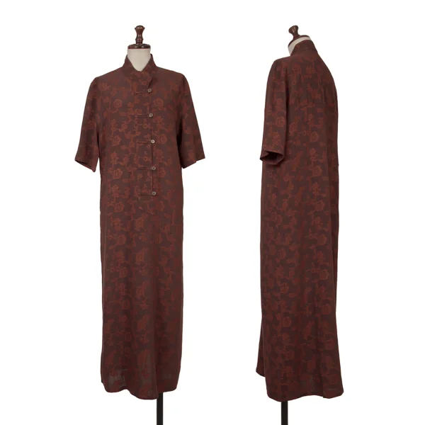 HIROKO BIS Floral Woven China Button Dress Bordeaux S-M K-165943_001