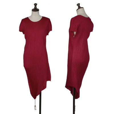 PLEATS PLEASE Asymmetrical Hem Drawcord Dress