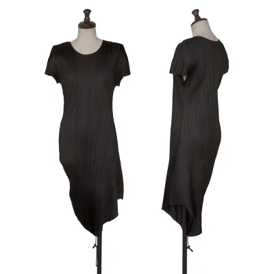 PLEATS PLEASE Asymmetrical Hem Drawcord Dress