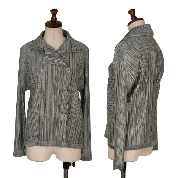 PLEATS PLEASE Double Collar Design Pleated Jacket Silver 4 K-165967_001
