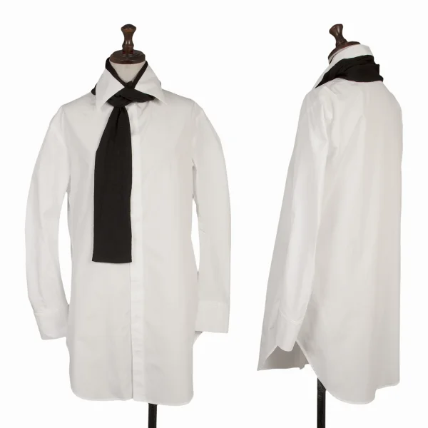 Yohji Yamamoto FEMME Detachable Stole Collar Hiyoku Shirt White,Black 1 K-166002_001