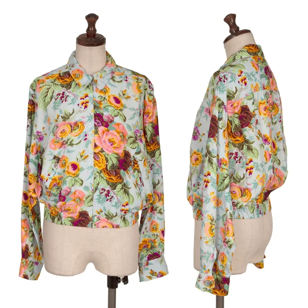 ケンゾーKENZO ボタニカルプリントジップアップショートブルゾン 水色マルチM