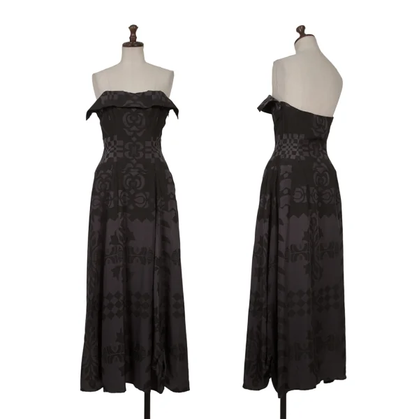 Yohji Yamamoto FEMME Silk Pigment Print Corset Dress Charcoal 1 K-166007_001