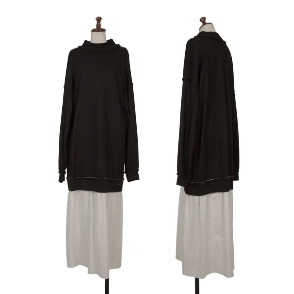 Y's Wool Switching Design Dress Black,White 1 K-166008_001