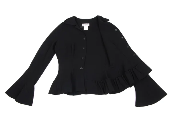 ヨウジヤマモト ファムYohji Yamamoto FEMME ウールフレアスリーブスナップジャケット 黒S K-166009_009