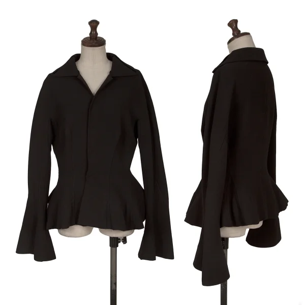 ヨウジヤマモト ファムYohji Yamamoto FEMME ウールフレアスリーブセットアップ 黒S XS K-166011_002