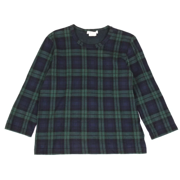 コムデギャルソンCOMME des GARCONS ブラックチェック織り七分袖カットソー 緑紺S