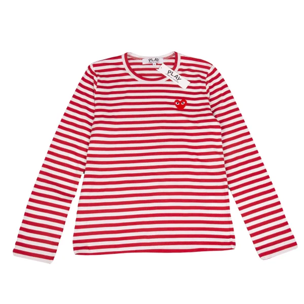 新品!プレイ コムデギャルソンPLAY COMME des GARCONS 胸ハートワッペンボーダーカットソー 赤白L