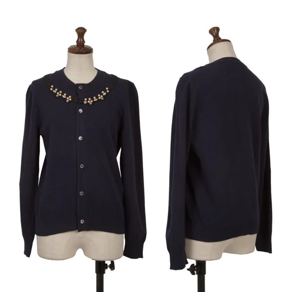 新品!コムコム コムデギャルソンCOMME des GARCONS Jewelry by Ligia Dias パール装飾ニットカーディガン 紺S