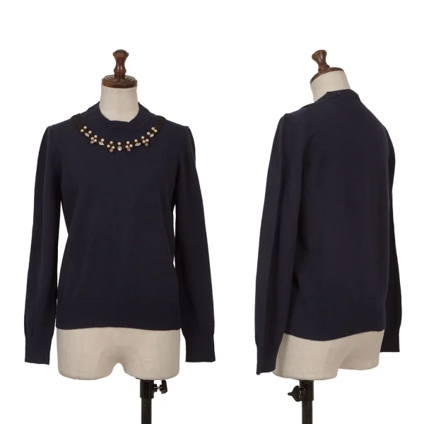 新品!コムコム コムデギャルソンCOMME des GARCONS Jewelry by Ligia Dias パール装飾ニットセーター 紺S