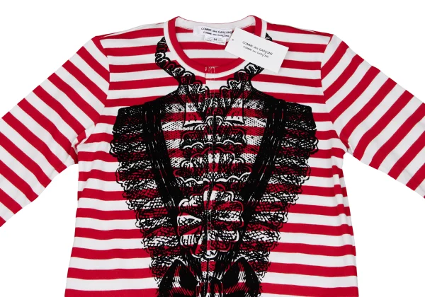 COMME des GARCONS Striped Switching Flocked Print Top K-166051_002