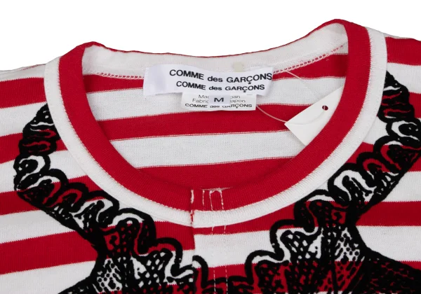 COMME des GARCONS Striped Switching Flocked Print Top K-166051_003