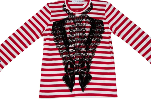 COMME des GARCONS Striped Switching Flocked Print Top K-166051_006