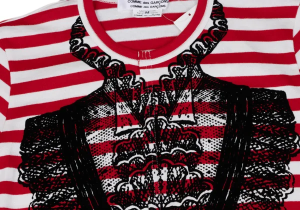 COMME des GARCONS Striped Switching Flocked Print Top K-166051_007