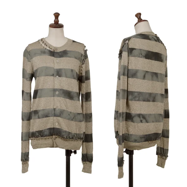 JUNYA WATANABE Dyed Safety Pin Decoration Stripe Lame Cardigan Khaki,Gold S K-166054_001