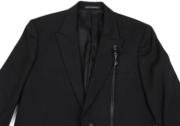 Yohji Yamamoto POUR HOMME Leather Strap Wool Gabardine Long Jacket K-166075_002