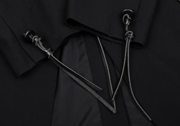 Yohji Yamamoto POUR HOMME Leather Strap Wool Gabardine Long Jacket K-166075_009