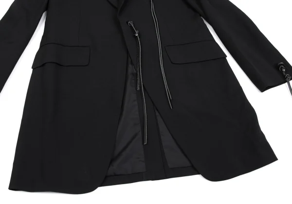 Yohji Yamamoto POUR HOMME Leather Strap Wool Gabardine Long Jacket K-166075_010