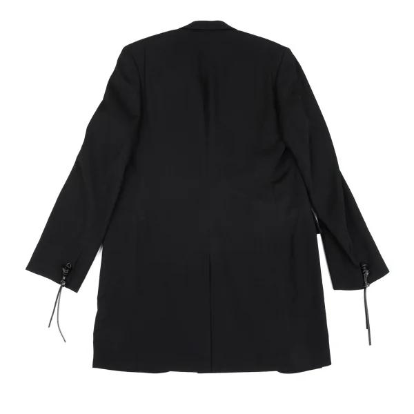 Yohji Yamamoto POUR HOMME Leather Strap Wool Gabardine Long Jacket K-166075_014