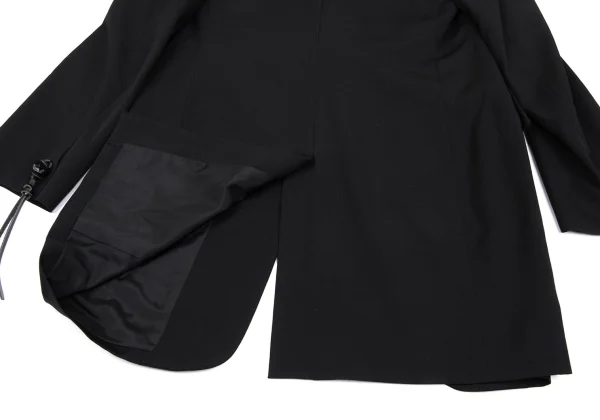 Yohji Yamamoto POUR HOMME Leather Strap Wool Gabardine Long Jacket K-166075_015