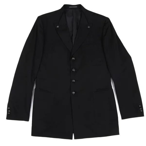 Yohji Yamamoto POUR HOMME Lapel Button Design Wool Gabardine Jacket Black 3 K-166076_001