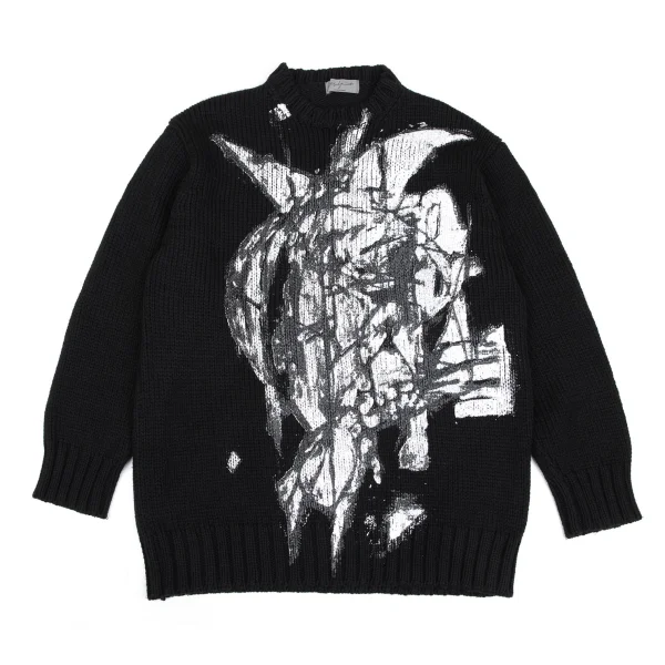 Yohji Yamamoto POUR HOMME Madness Graphic Printed Knit Sweater Black 3 K-166079_001