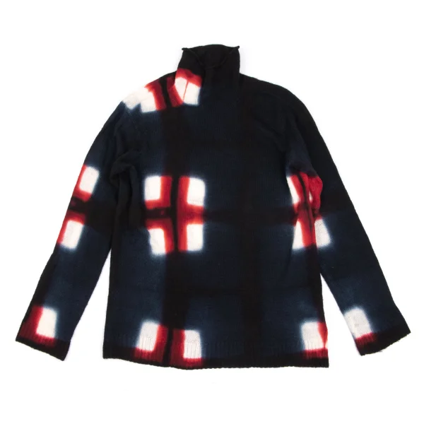 Yohji Yamamoto POUR HOMME Dyed Checker Knit Sweater Navy 3 K-166081_001