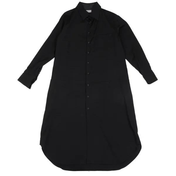 Yohji Yamamoto POUR HOMME Wool Gabardine Long Shirt Black 3 K-166083_001