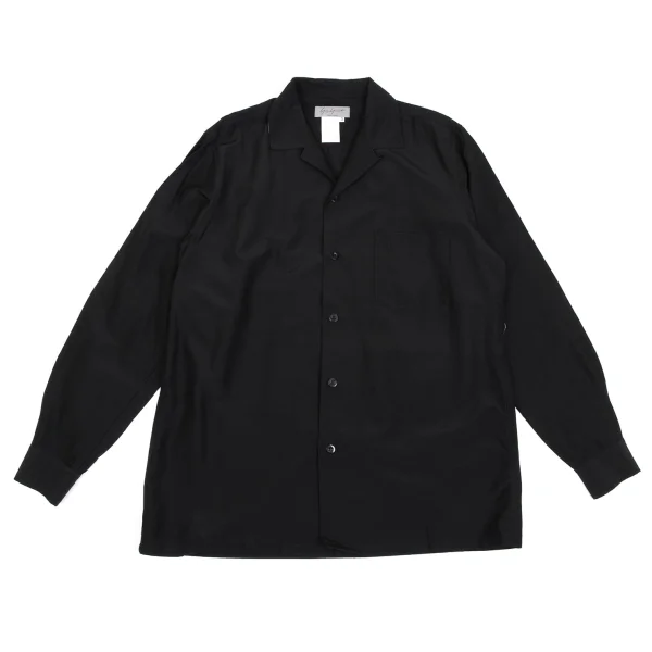 Yohji Yamamoto POUR HOMME Silk Blended Switching Open-collar Shirt Black 3 K-166086_001