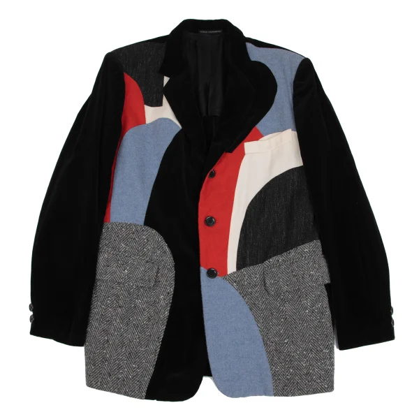 ワイズフォーメンY's for men 異素材切替ジオメトリックパッチワークベロアジャケット マルチ3