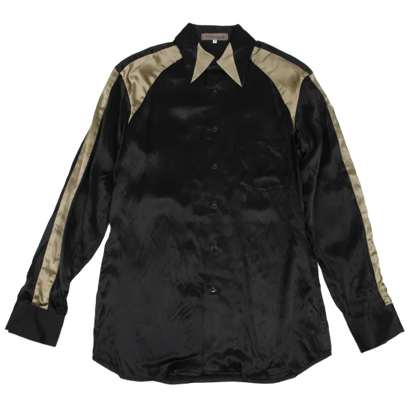 Y's for men Rayon Shiny Switching Long Sleeve Shirt Black,Gold 3 K-166100_001