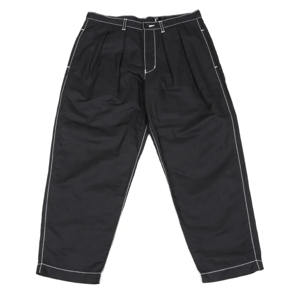 トリココムデギャルソンtricot COMME des GARCONS コットンリネンホワイトステッチツータックテーパードパンツ 黒M