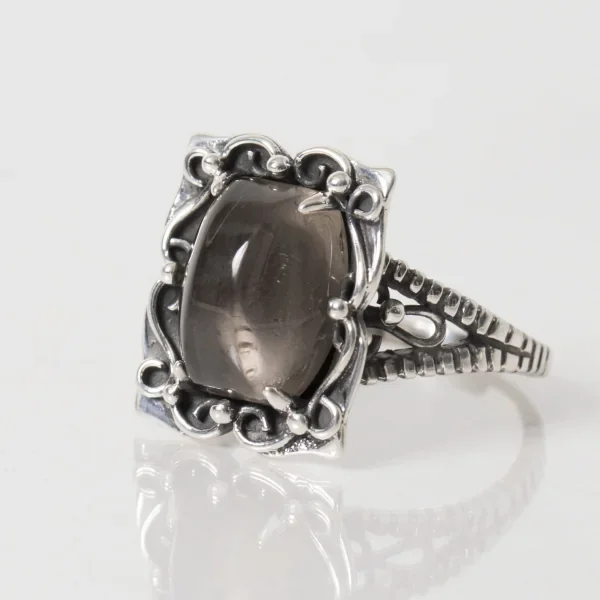 UZUOU Silver925 Smokey Quartz & Classical Design Ring K-166154_004