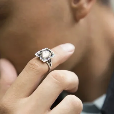 UZUOU Silver925 Smokey Quartz & Classical Design Ring