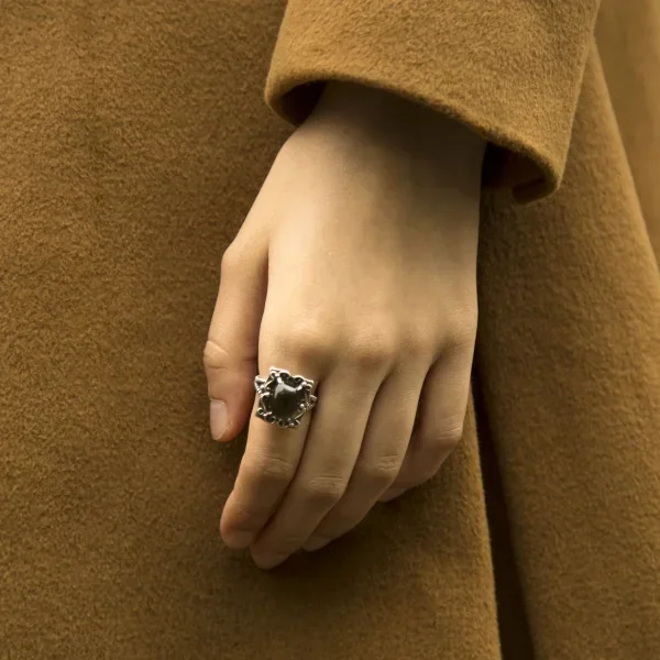 UZUOU Silver925 Smokey Quartz & Classical Design Ring K-166156_002