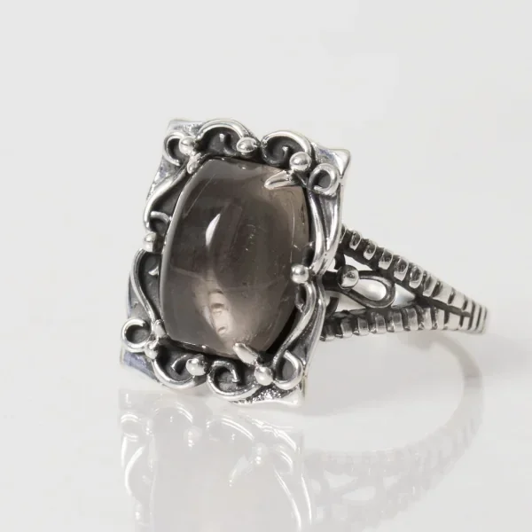 UZUOU Silver925 Smokey Quartz & Classical Design Ring K-166156_004