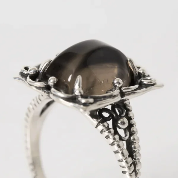UZUOU Silver925 Smokey Quartz & Classical Design Ring K-166156_008