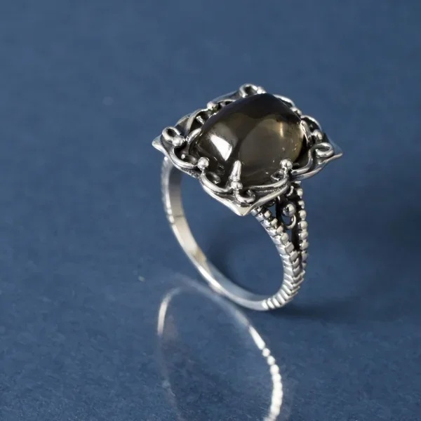 UZUOU Silver925 Smokey Quartz & Classical Design Ring K-166156_010