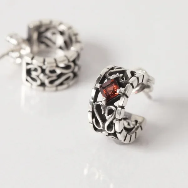 UZUOU Silver925 Openwork Garnet hoop Earrings K-166167_002