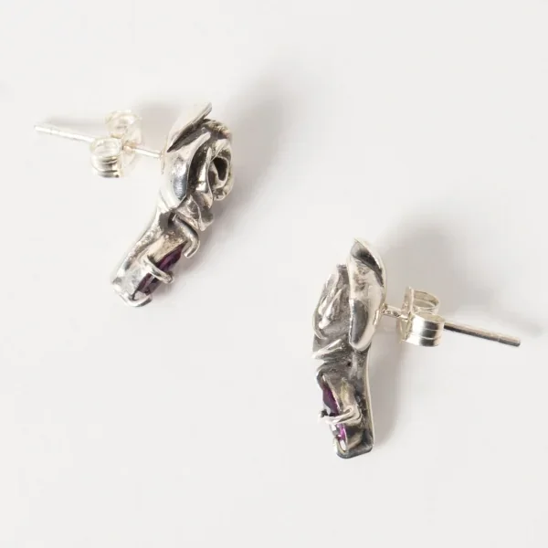 UZUOU Silver925 Roadlight garnet and Rose motif Earrings K-166168_002