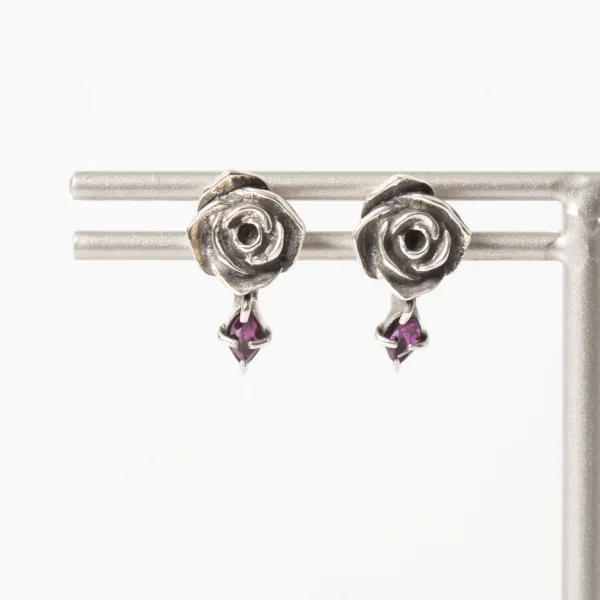UZUOU Silver925 Roadlight garnet and Rose motif Earrings K-166168_006