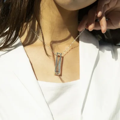 UZUOU Silver925 Rectangle motif Metal Necklace